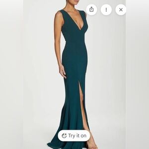 Dress the Population Hunter Green Sleeveless Deep V plunge Gown